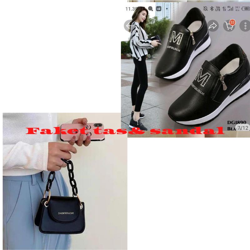 Paket Hemat Tas Wanita Dan Sandal Warna Hitam Putih Moca
