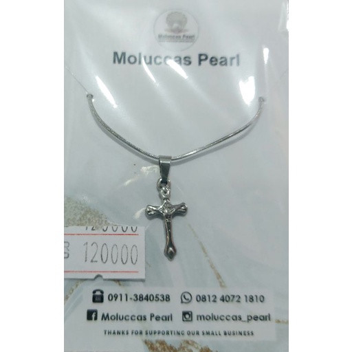 Perhiasan Kalung & Liontin Salib Besi Putih Khas Maluku