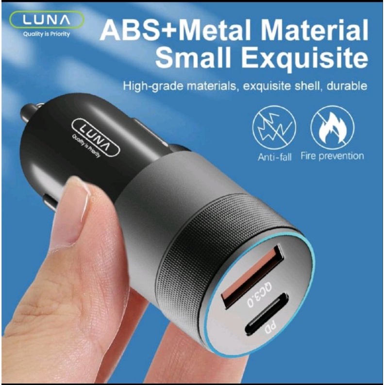 LUNA R1B3 CAR CHARGER COLOKAN MOBIL 2 PORT USB TYPE-C FAST CHARGING PD 36W QC 3.0 QUALCOMM