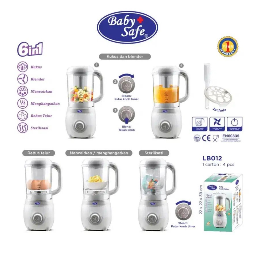 Jual BabySafe Food Maker Processor Steamer blande 6 In1 LB012 Shopee
