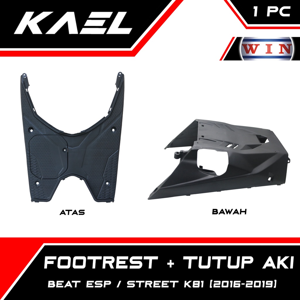 WIN Footrest + Tutup Aki Honda Beat FI eSP Street Sporty K81 2016 2019 Cover Pelindung Penutup Pijakan Kaki Body Dek Bordes Atas Bawah Foot Rest Cover Under F1