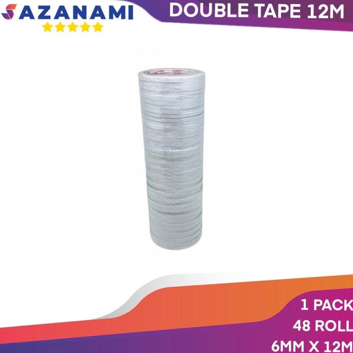 

DOUBLE TAPE 6MM x 12 METER DOUBLETAPE KERTAS PUTIH SAZANAMI ISI 48ROLL