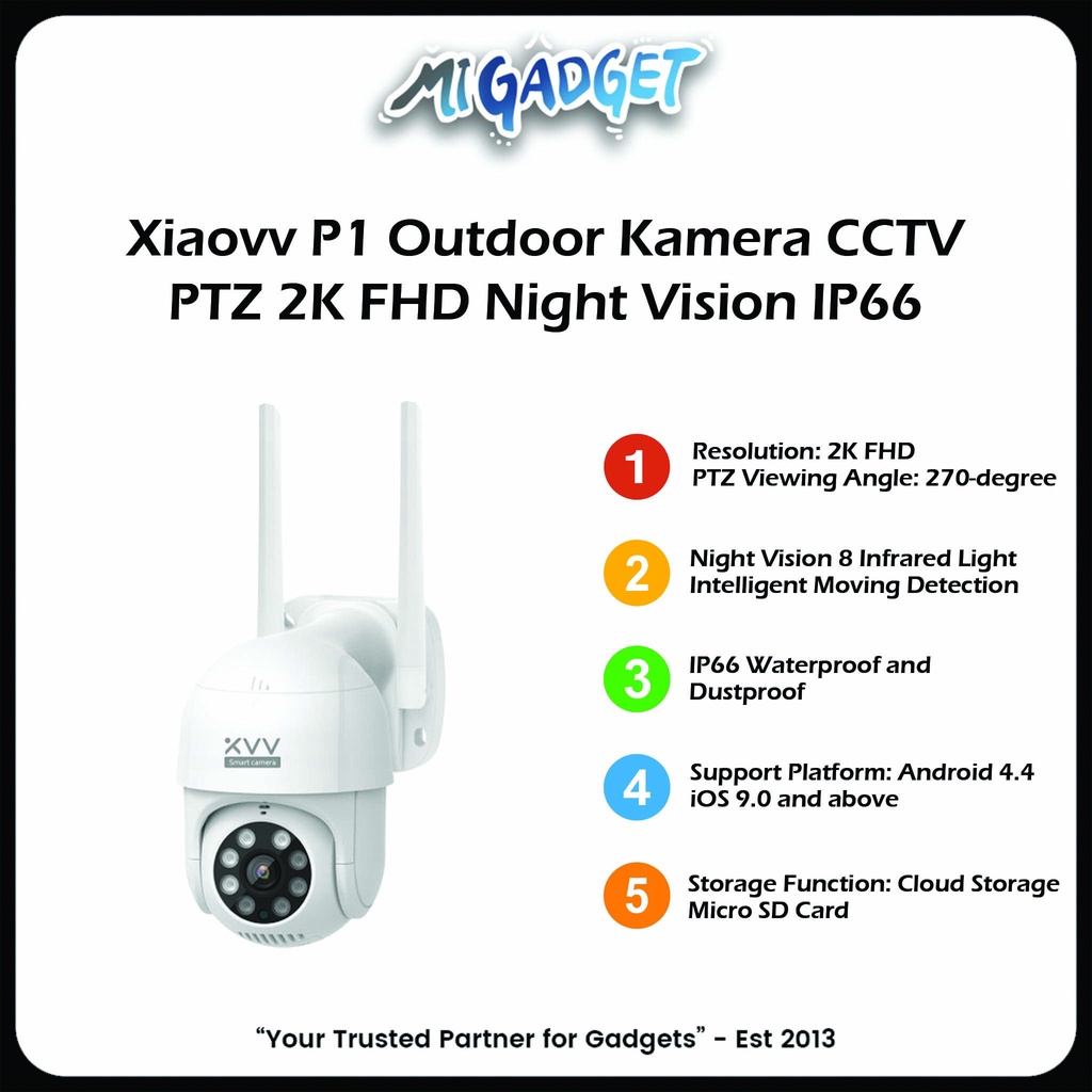 Xiaovv P1 Outdoor Kamera CCTV PTZ 2K FHD Night Vision IP66 Tahan Air