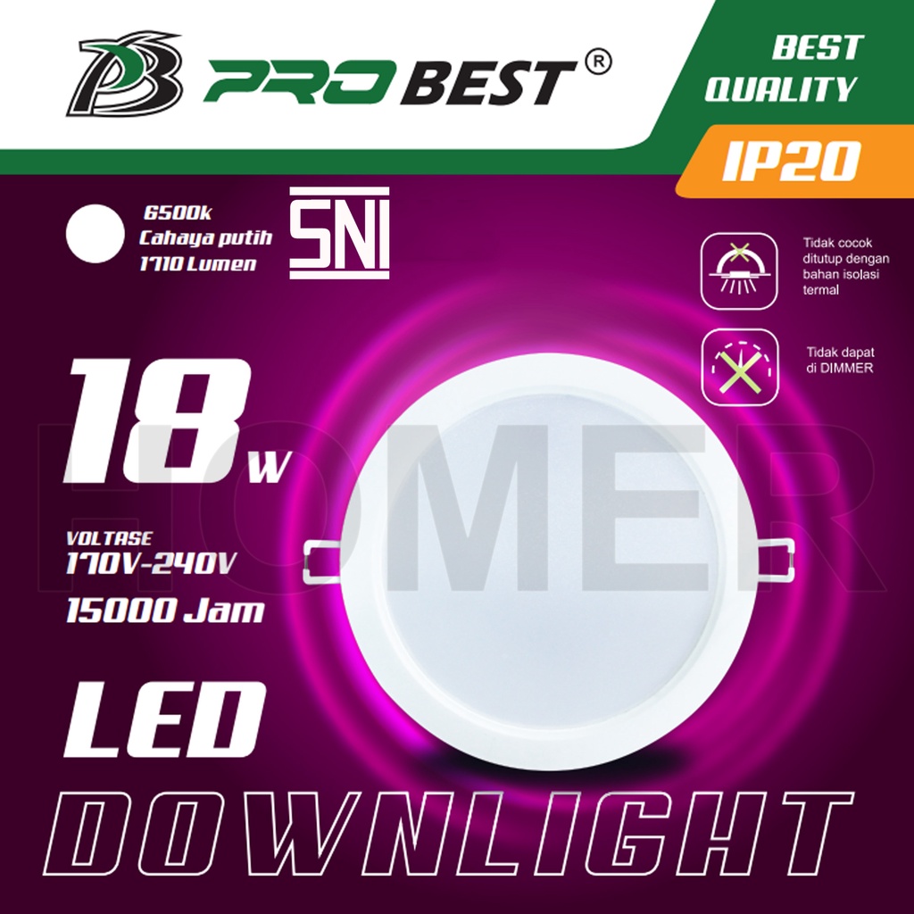 PROBEST Lampu Downlight LED SNI lampu donlet plafon lampu LED downlight panel inbow tanam ceiling siling lampu led plafon langit kantor rumah inbow bulat 6w 6 w 6watt 6 watt 9w 9 w 9watt 9 watt 12w 12 w 12watt 12 watt 18w 18 w 18watt 18 watt Putih