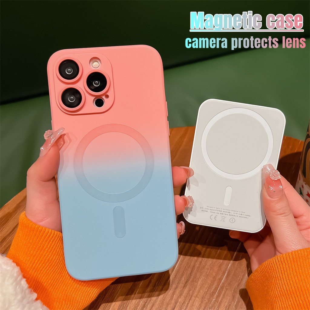 Casing Magnetik Silikon Cair Resmi iPhone 14 Pro Max14 Plus Case iPhone 13 12 11 Pro Max Pelindung Kamera Lensa case14 ProMax Kreatif Perlindungan Shock Soft Case