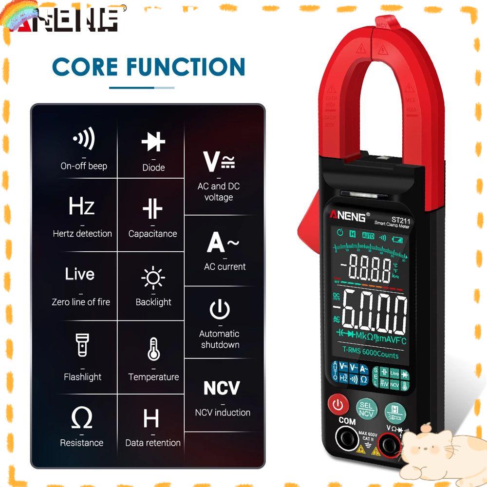 Solighter Digital Clamp Meter Data Show 6000hitan Layar Warna Besar Ampli Mobil Hz NCV Ohm Test Ammeter