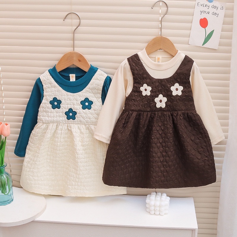 6H10 NEW Dress lengan panjang bayi/anak perempuan motif 3 bunga