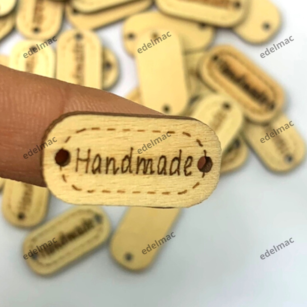 Label Tag Handmade Jahit Tangan Cutting Laser Kayu Wooden Solid Handcraft Aksesoris Tas Topi Syal DIY