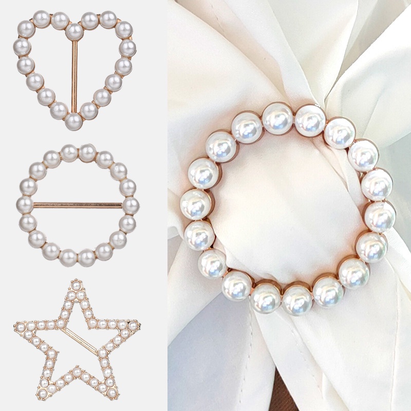 Pentagram Love Jepitan Elegan Mutiara Imitasi Jepitan Serbaguna Kaos Hem Gesper Trendy Diikat Pinggang Gesper