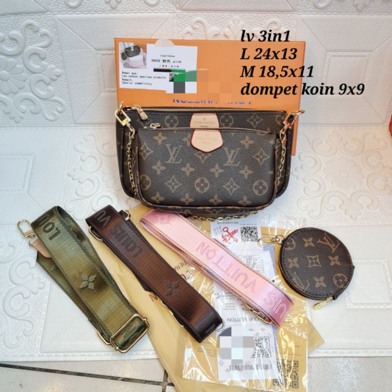 Tas LV multi pochette free box / tas wanita import 3 set