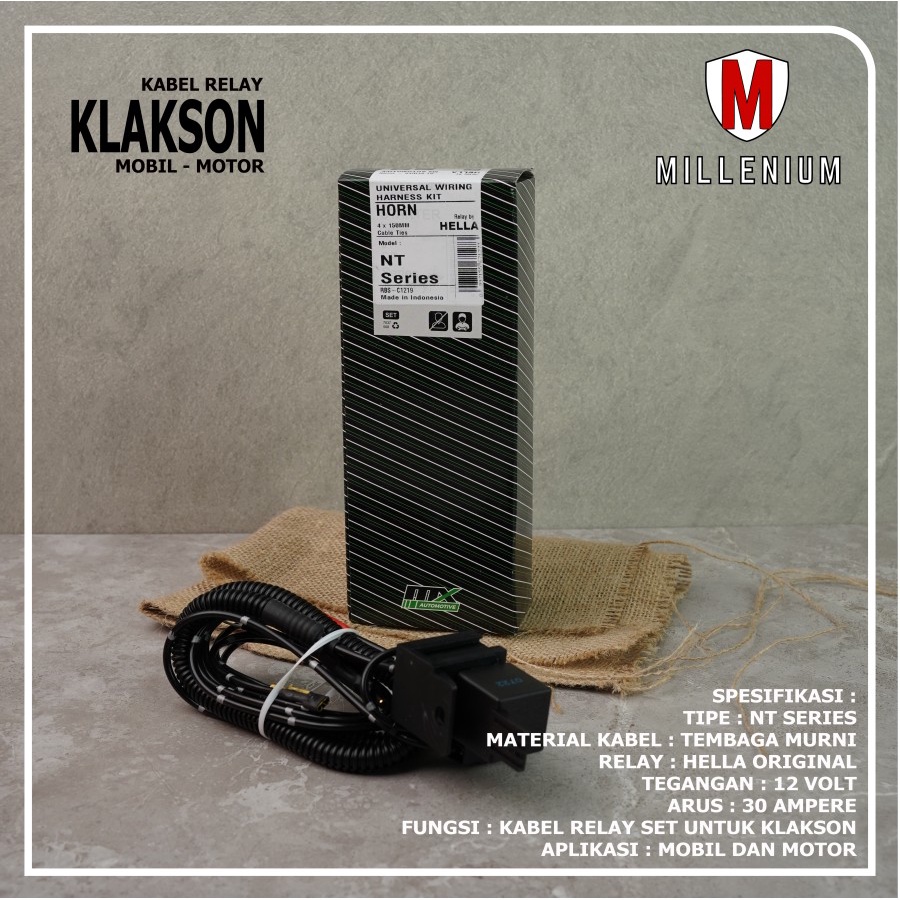 KABEL RELAY KLAKSON MOBIL MOTOR KOMPLIT SIKRING 30A RELAY HELLA NT SERIES 4 KAKI 12V ORIGINAL