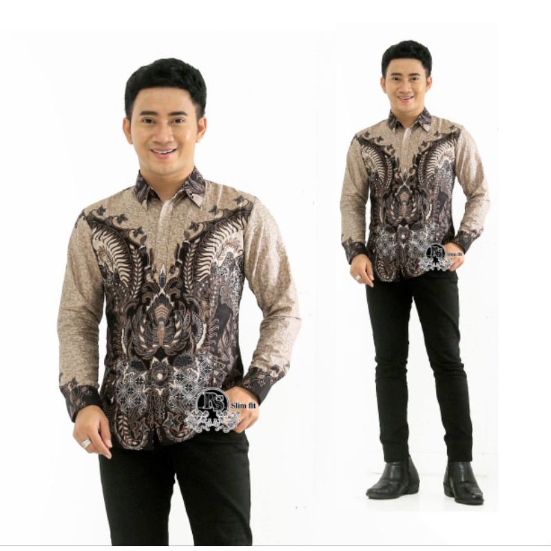 Batik pria kemeja lengan panjang Slimfit premium warna mocca