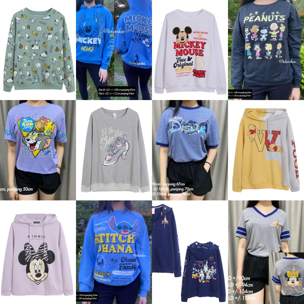 Sweater Hoodie Kaos Baju Import karakter Snoopy Disney Minnie Mickey Stitch Pooh Minnie Princess Tom &amp; Jerry Pochacco Star Wars Dumbo