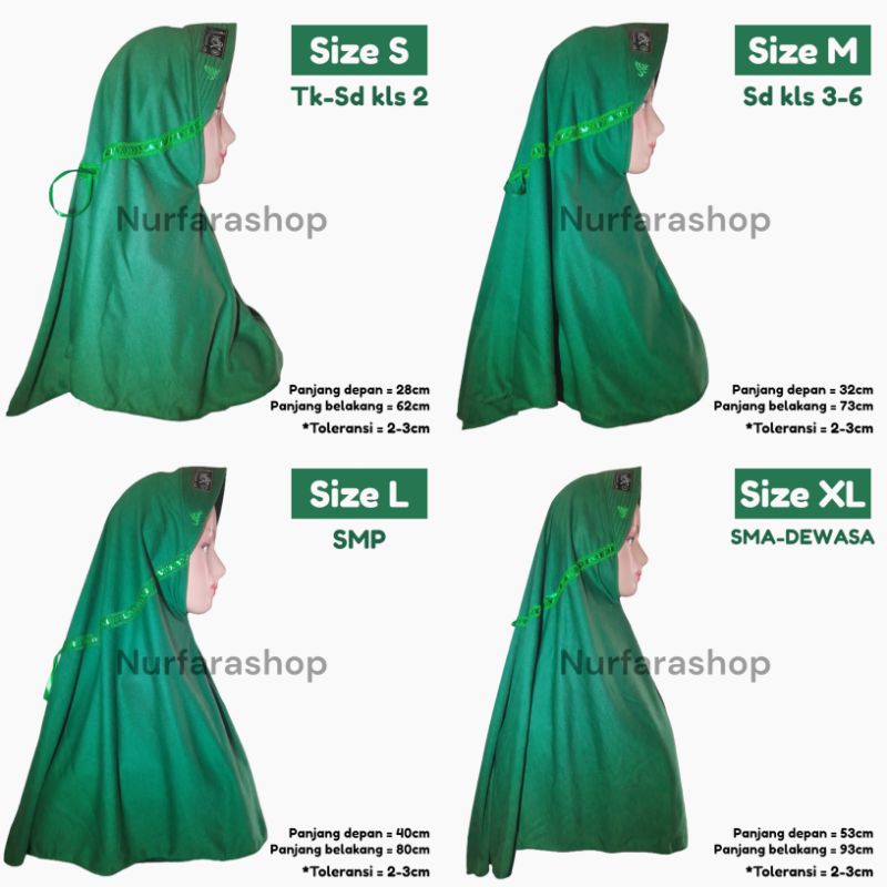JILBAB INSTAN PITA SAMPING SERUT KERUDUNG SEKOLAH ANAK TK SD SMP SMA DEWASA WARNA HIJAU MADRASAH HIJ
