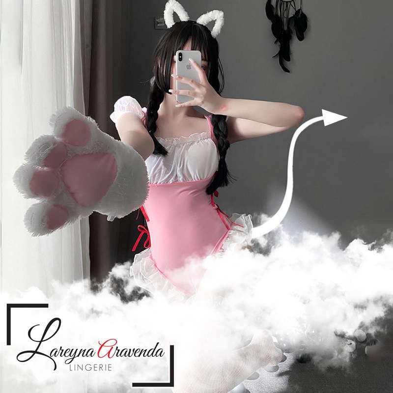 Lareyna Aravenda Lingerie Kostum Maid Bodysuit Bra Pad Crotchless LG471