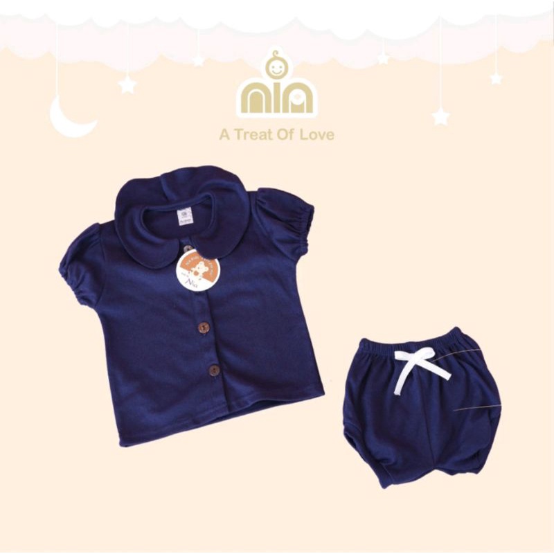 Setelan Pendek Bayi Nia Bee Girl Polos Warna Premium