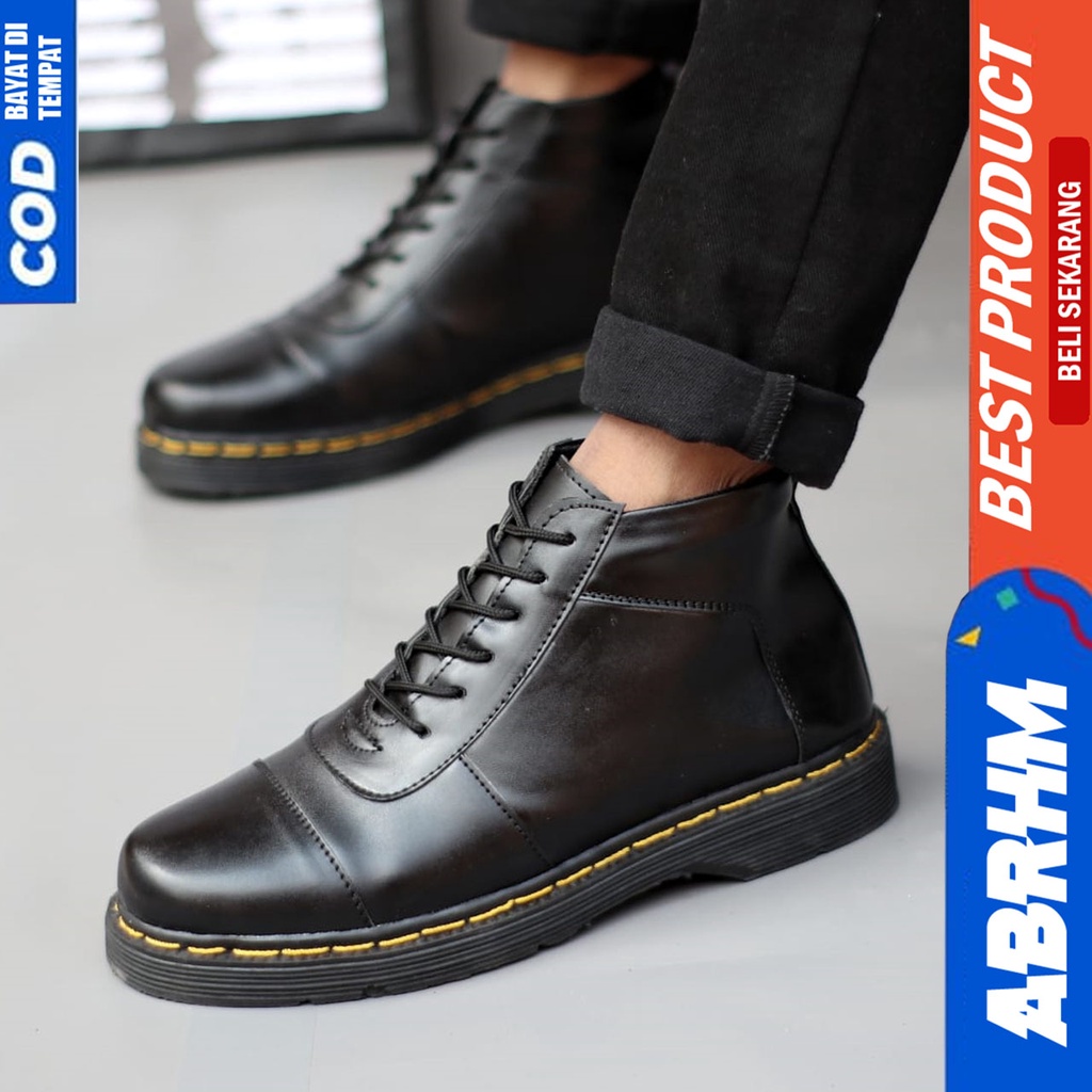 Sepatu Pantofel Formal Docmart Boots Pria Kerja Kantor Hitam Abrhm BRATA