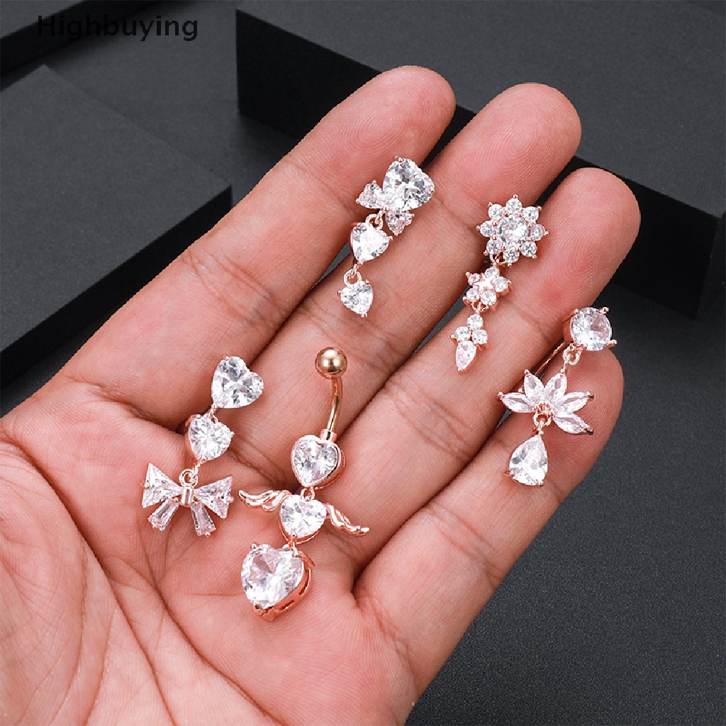 Hbid 1Pcs Reverse Dangel Belly Button Heart Dengan Sayap Bunga Pusar Cincin Glory