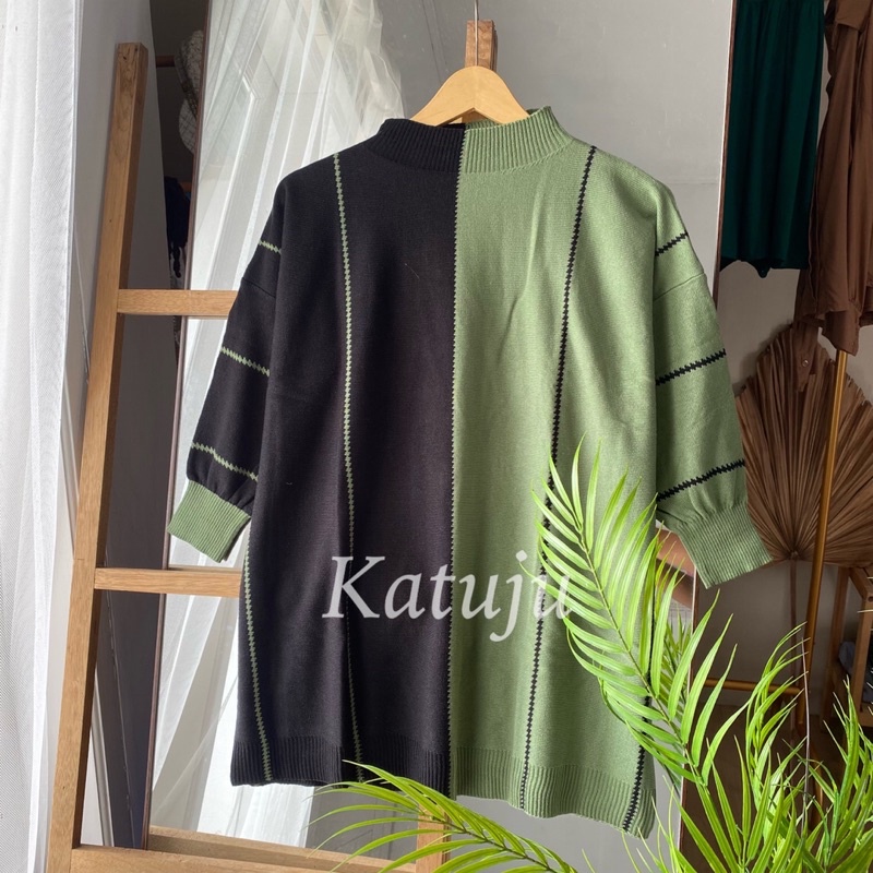 TUNIK RAJUT 2 TONE KALULA MOTIF GARIS