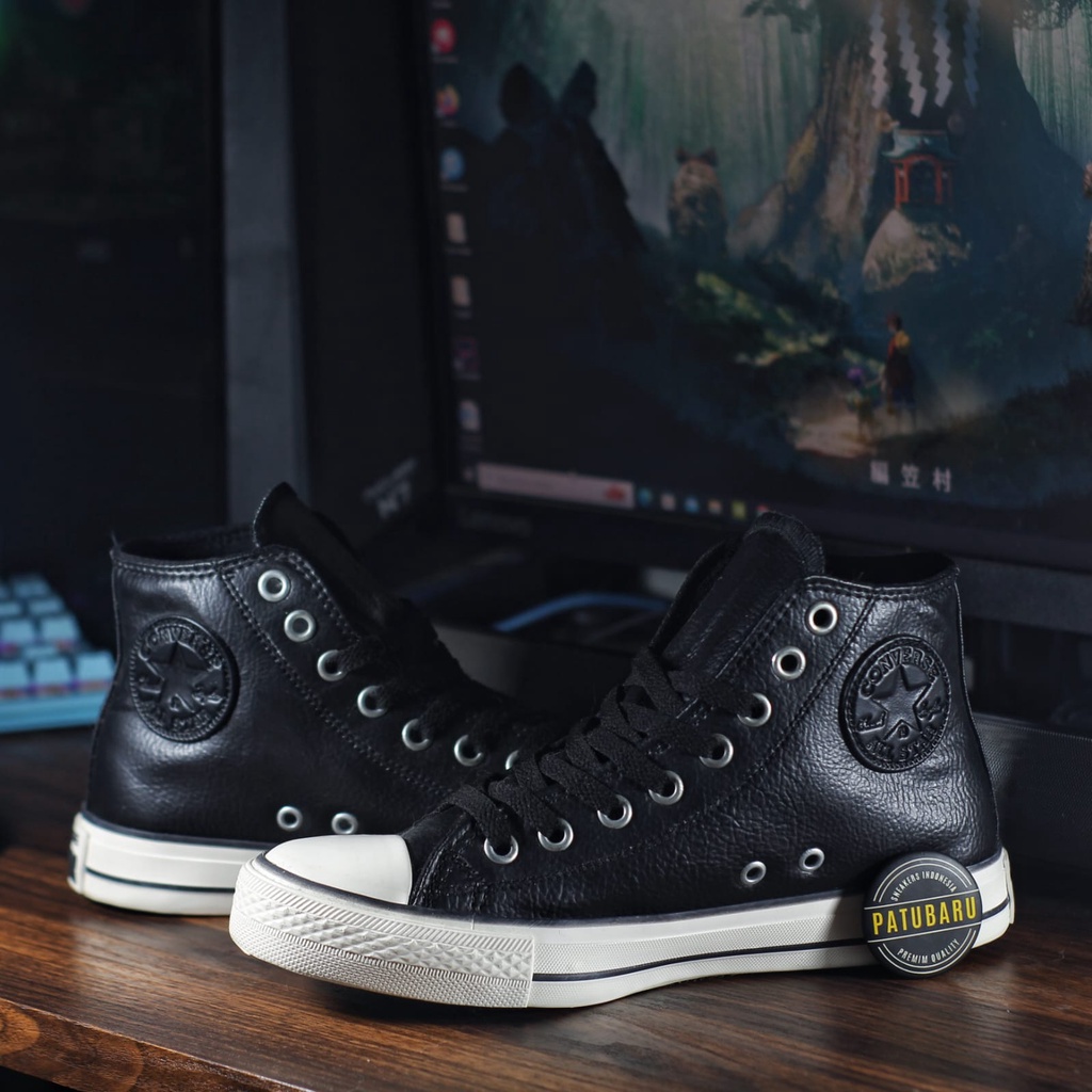 Converse All Star High Kulit Leather Hitam Putih Sepatu Kulit PRIA-WANITA Premium Import Vietnam BIS