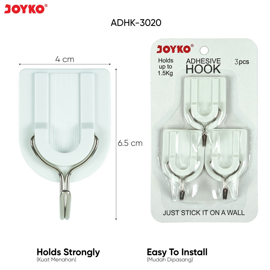 Adhesive Hook Gantungan Baju Tempel Dinding Stainless Joyko ADHK-3020