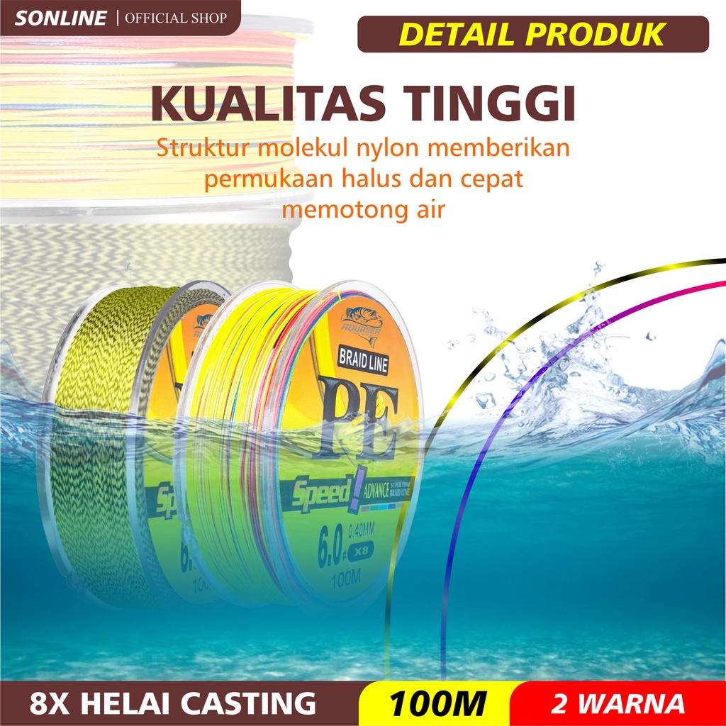 SONLINE Tali Pancing Super Braided Line ZKK Japan Fishing Line Nylon PE Super strong 100m Senar Pancing  Premium Quality