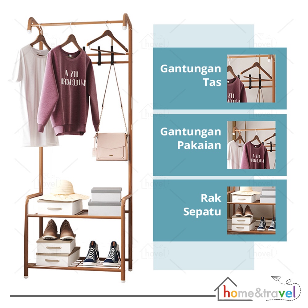 HOVELSHOP Rak Penyimpanan Tempat Tas Topi Sepatu Multifungsi Stand Hanger Gantungan Baju