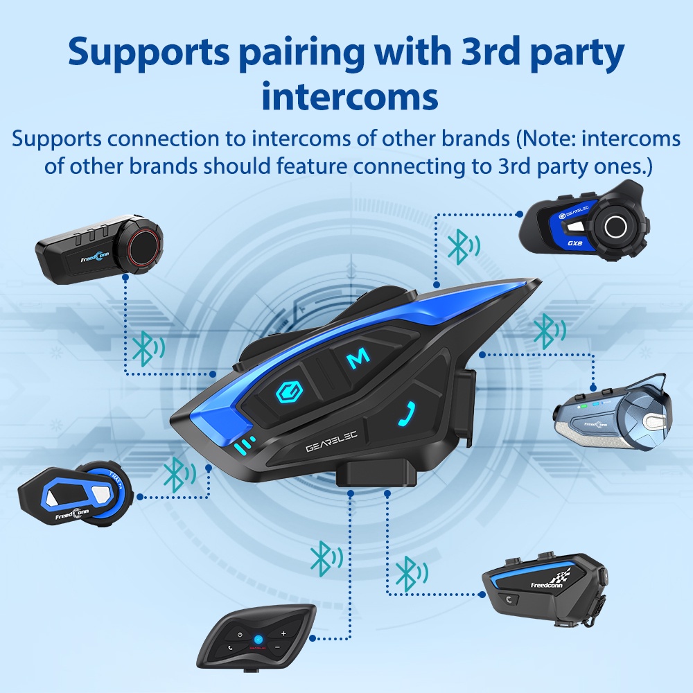 GEARELEC shark Sepeda Motor Bluetooth Intercom Headset 2-8 Pengendara Helm Headset dengan Radio FM