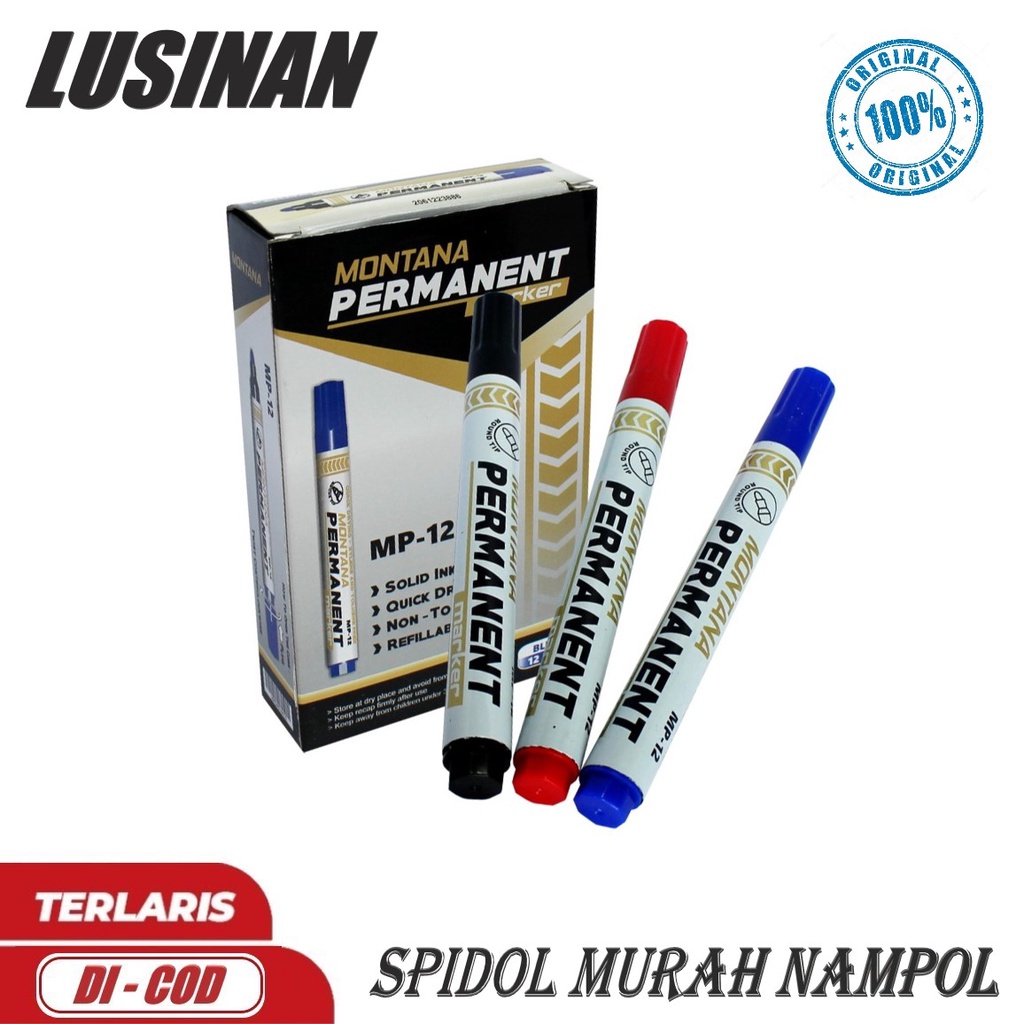 

1 LUSIN (12 PCS) SPIDOL PROMO MURAH NAMPOL - SPIDOL MONTANA PERMANENT - TINTA PEKAT TIDAK LUNTUR - NON TOXIC - ANGEL ATK