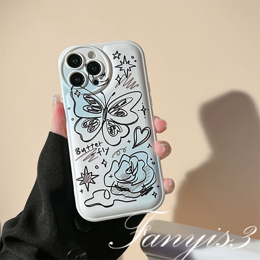 Redmi A1 10C 10A 10 9 9A 9C 9T Note 11s 11 10s 10 9s 9 8 Pro Xiaomi Poco X4Pro X3Pro Mi 11 Lite 11T 10TPro 12Pro Black Line Butterfly Phone Case TPU Soft Cover