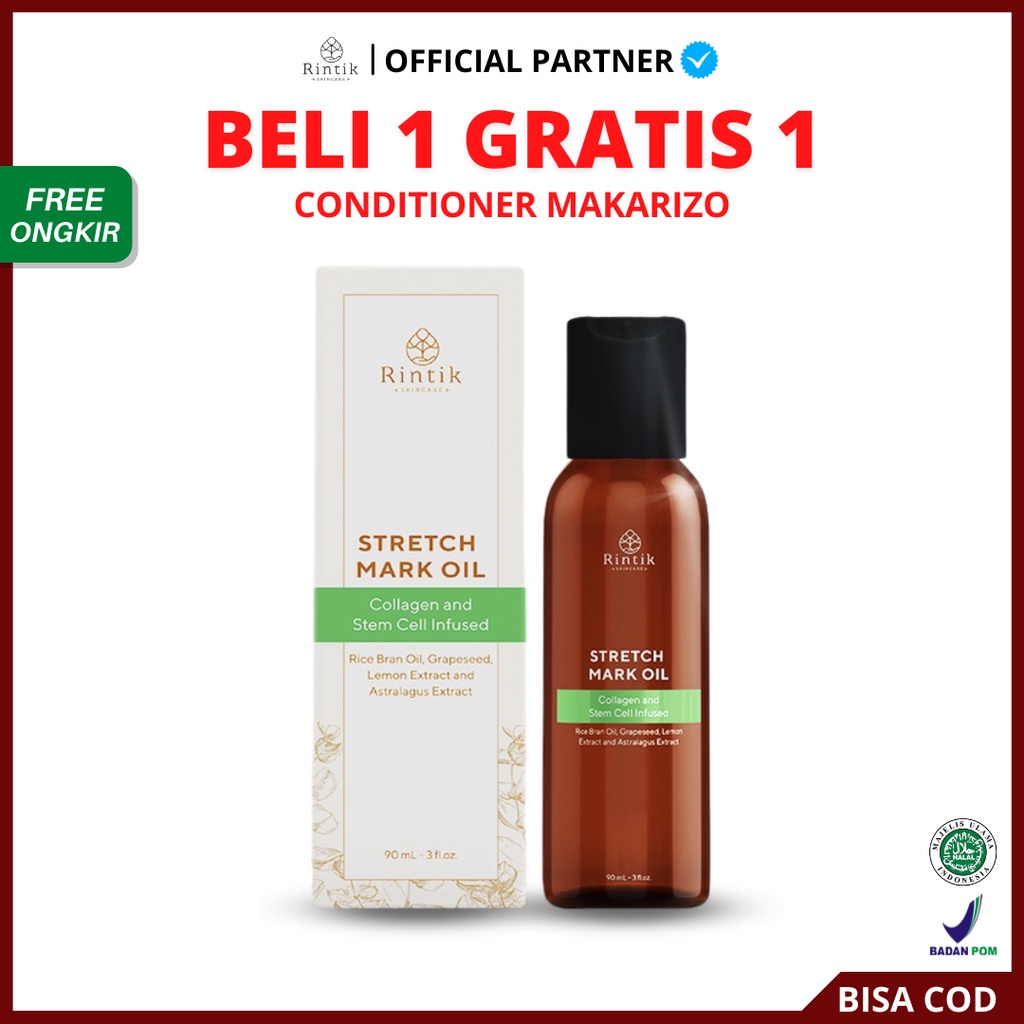 [ FREE GIFT ] Rintik Skincare Stretch Mark Oil - Pudarkan Stretchmark Selulit Bekas Luka mengandung Collagen &amp; Stem Cell Infused Original BPOM