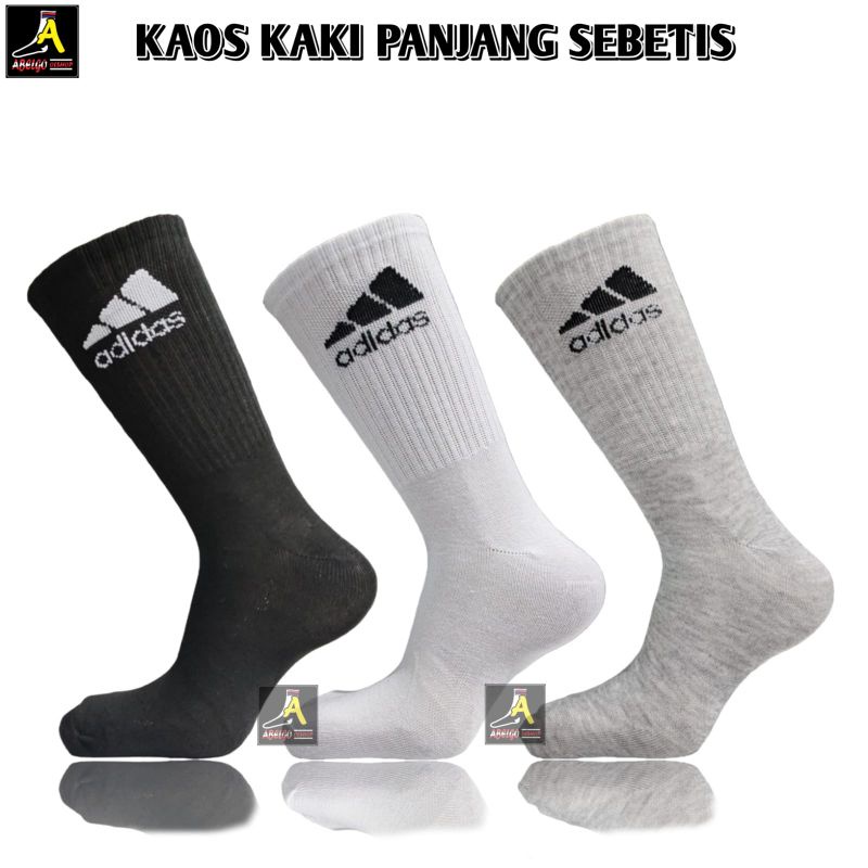 Kaos kaki sport Adidas panjang sebetis bahan PE lembut elastis/kaos kaki sport Adidas panjang sebetis/Adidas pe sebetis