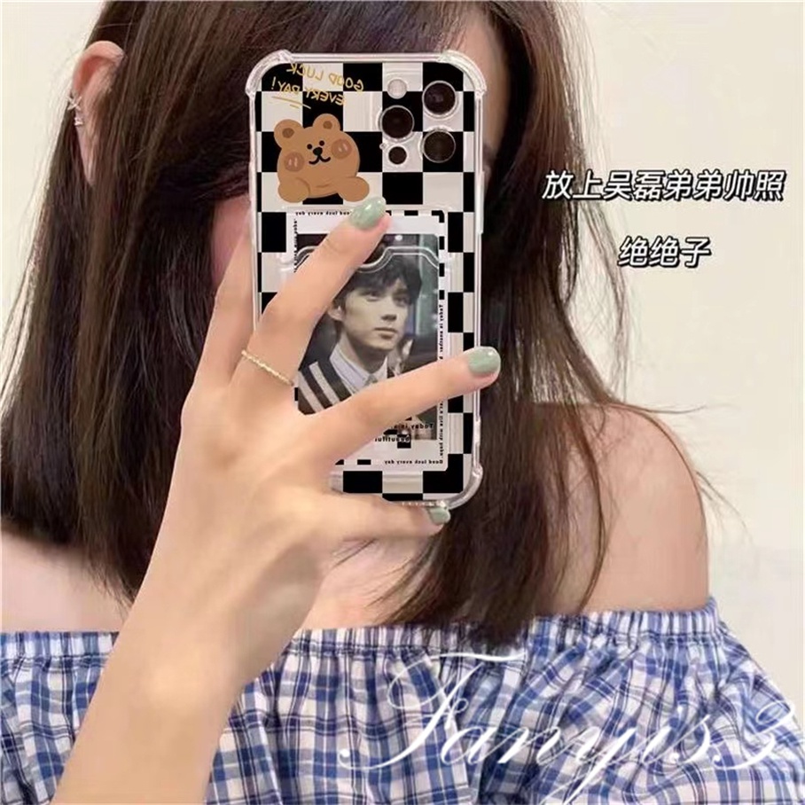 Compatible For IPhone 14 13 12 11 Pro Max X XR Xs Max 8 7 Plus SE 2020 Kompatibel Untuk Hitam Putih Gum Card Holder Phone Case Clear TPU Soft Cover Pelindung
