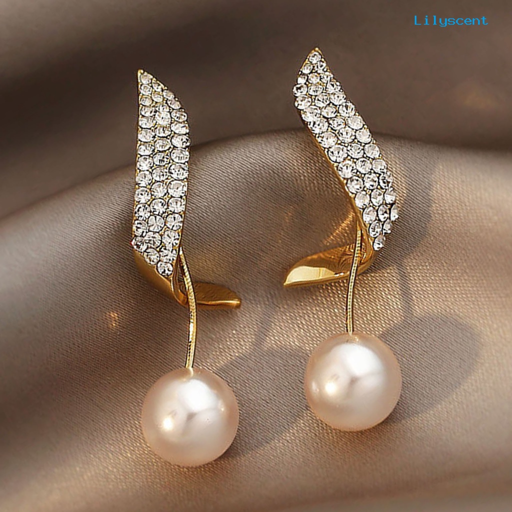 [LS] 1pasang Anting Tusuk Drop Mutiara Imitasi Unik Geometris Berlian Imitasi Pearl Pendant Stud Earrings Untuk Liburan