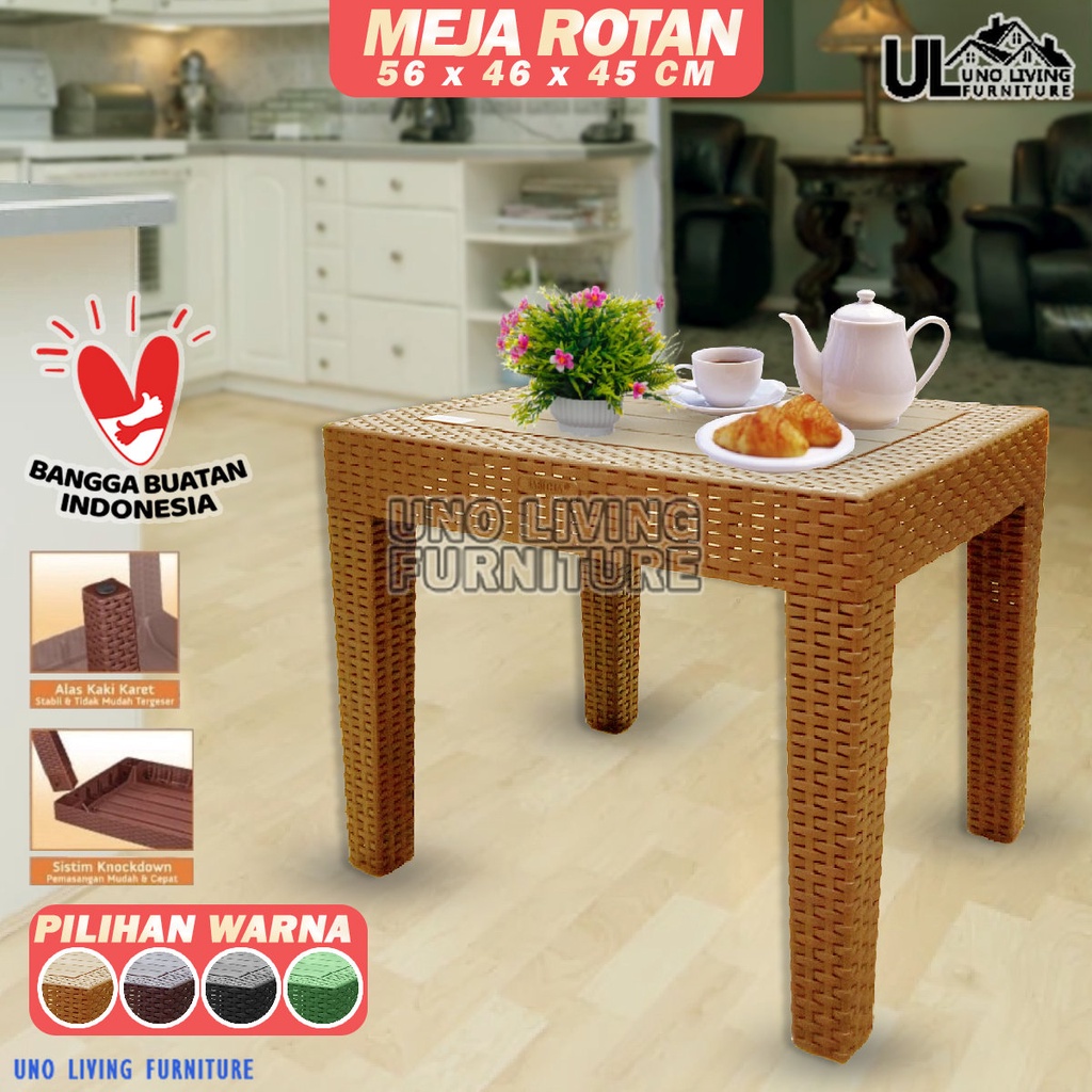 Meja plastik/ meja tamu/ meja kopi/ meja teras motif rotan TABITHA Original