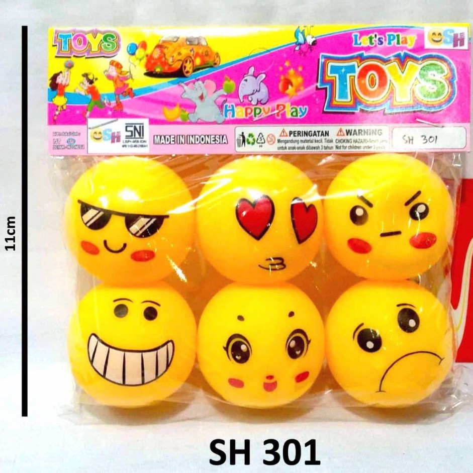 mainan vinyl bola emoticon smile 6 pcs set mainan bayi pencet encit emo6 emoji vynil toys bunyi