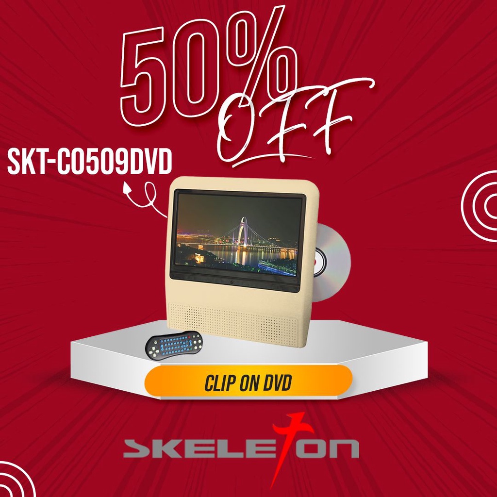 Skeleton DVD Player Monitor 1 Pcs Headrest Clip On SKT - 509DVD Beige