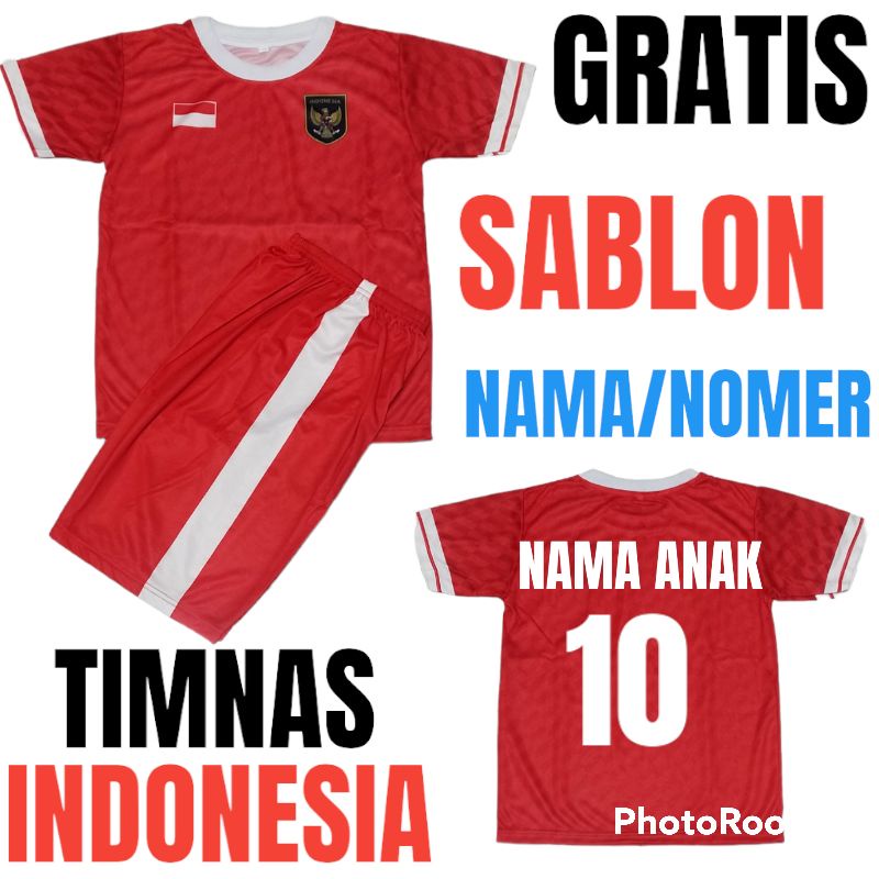 SETELAN BAJU BOLA ANAK LAKI LAKI/SETELAN BAJU BOLA TIMNAS INDONESIA/GRATIS SABLON NAMA DAN NOMER PUNGGUNG