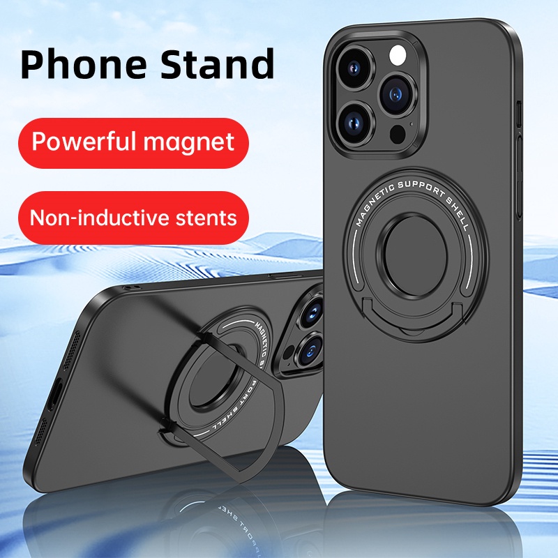 IPHONE Casing Magnetik Mewah Untuk Iphone14 13 Pro Max 14Plus Dengan Phone Holder Hide Stand Hard Cover Untuk Cas Charger Wireless