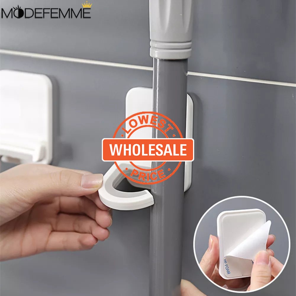 [Harga Grosir] Holder Pel Tempel Dinding Kait Kamar Mandi Bebas Pukulan Rak Pel Kait Lipat Sikat Toilet Mops Clip Rack Untuk Kamar Mandi Dapur