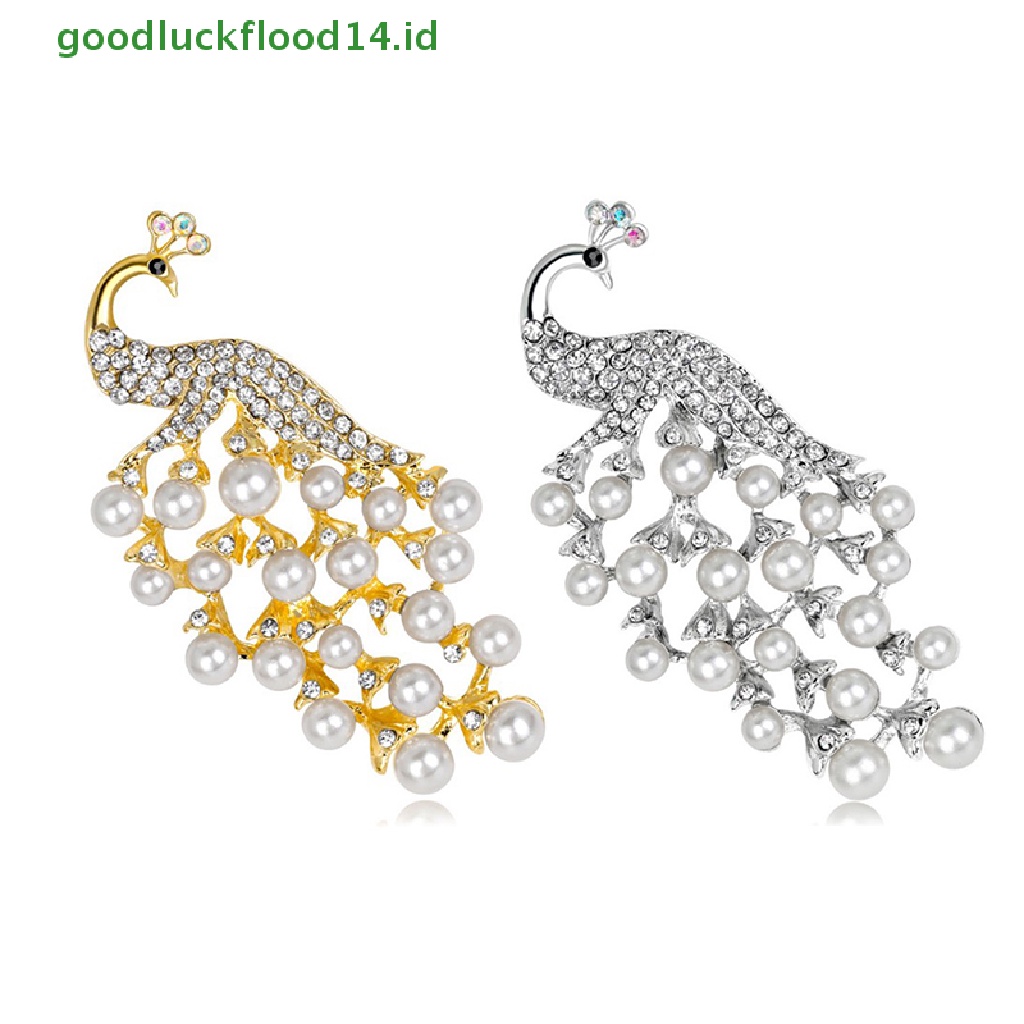 [GOOGFOUR] Fashion Wanita Kristal Mutiara Merak Lencana Pin Bros Kerah Medali Dekorasi [TOP]