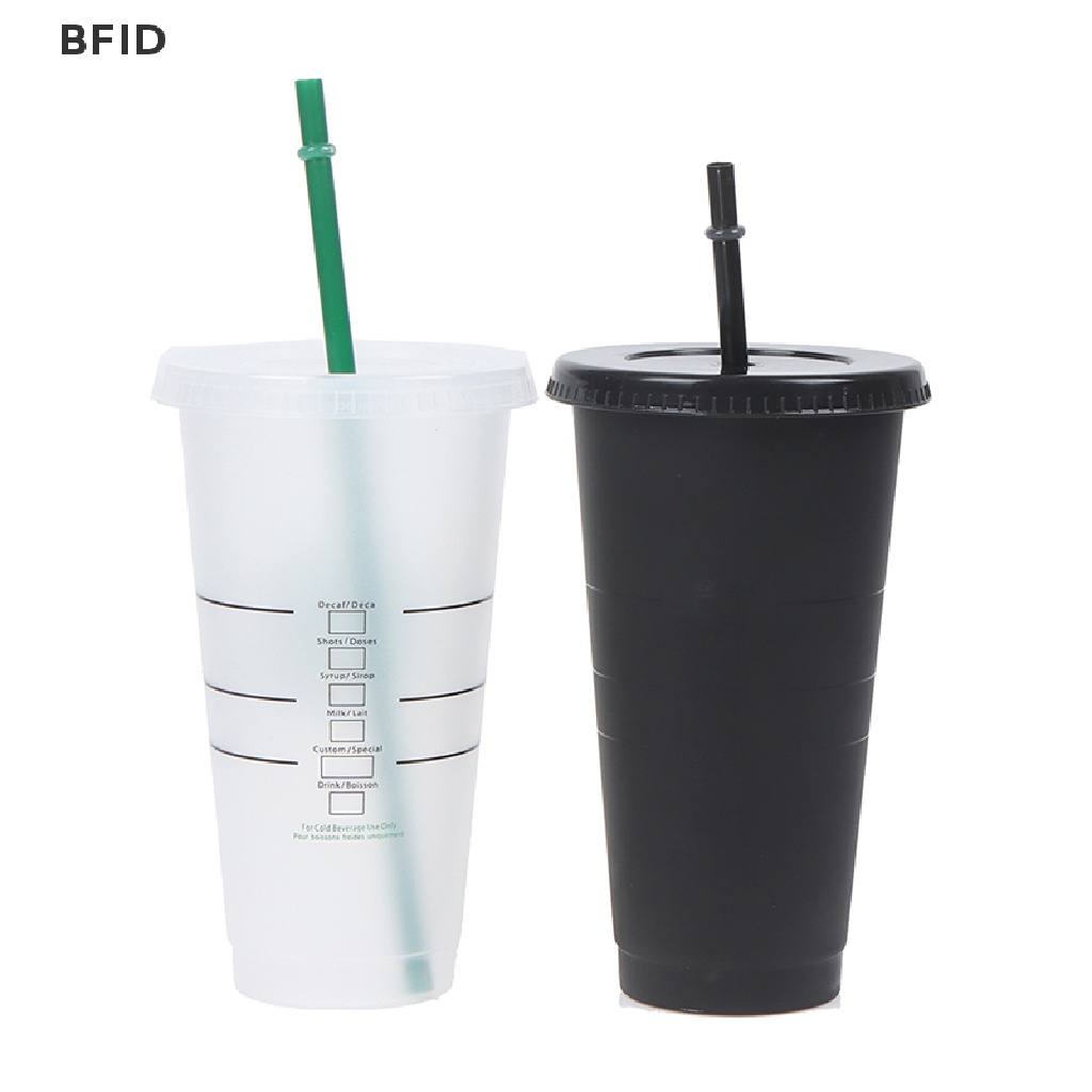 [BFID] Mug Sedotan Berubah Warna Minuman Dengan Tutup Tumbler Plastik Matte coffe bottle Cup [ID]