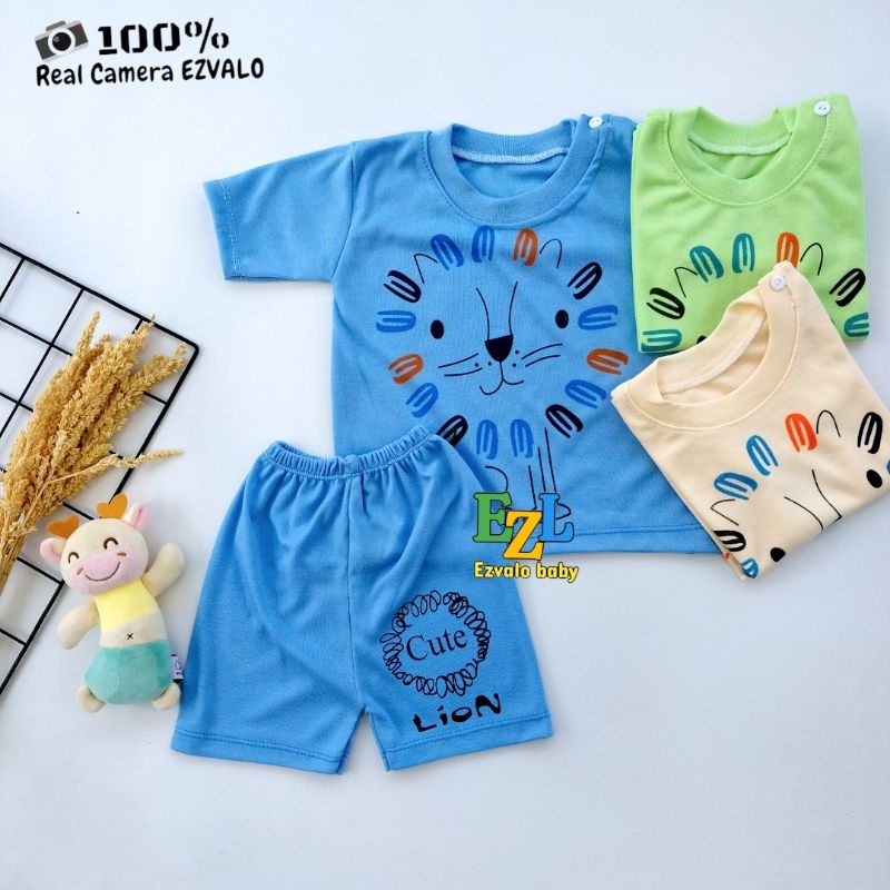 BAJU BAYI SETELAN GAMBAR LION LENGAN PENDEK 3-12 BULAN