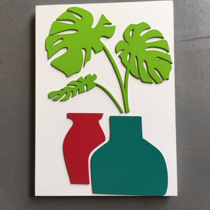 Hiasan dinding Monstera Pot Guci - pajangan walldecor huruf timbul