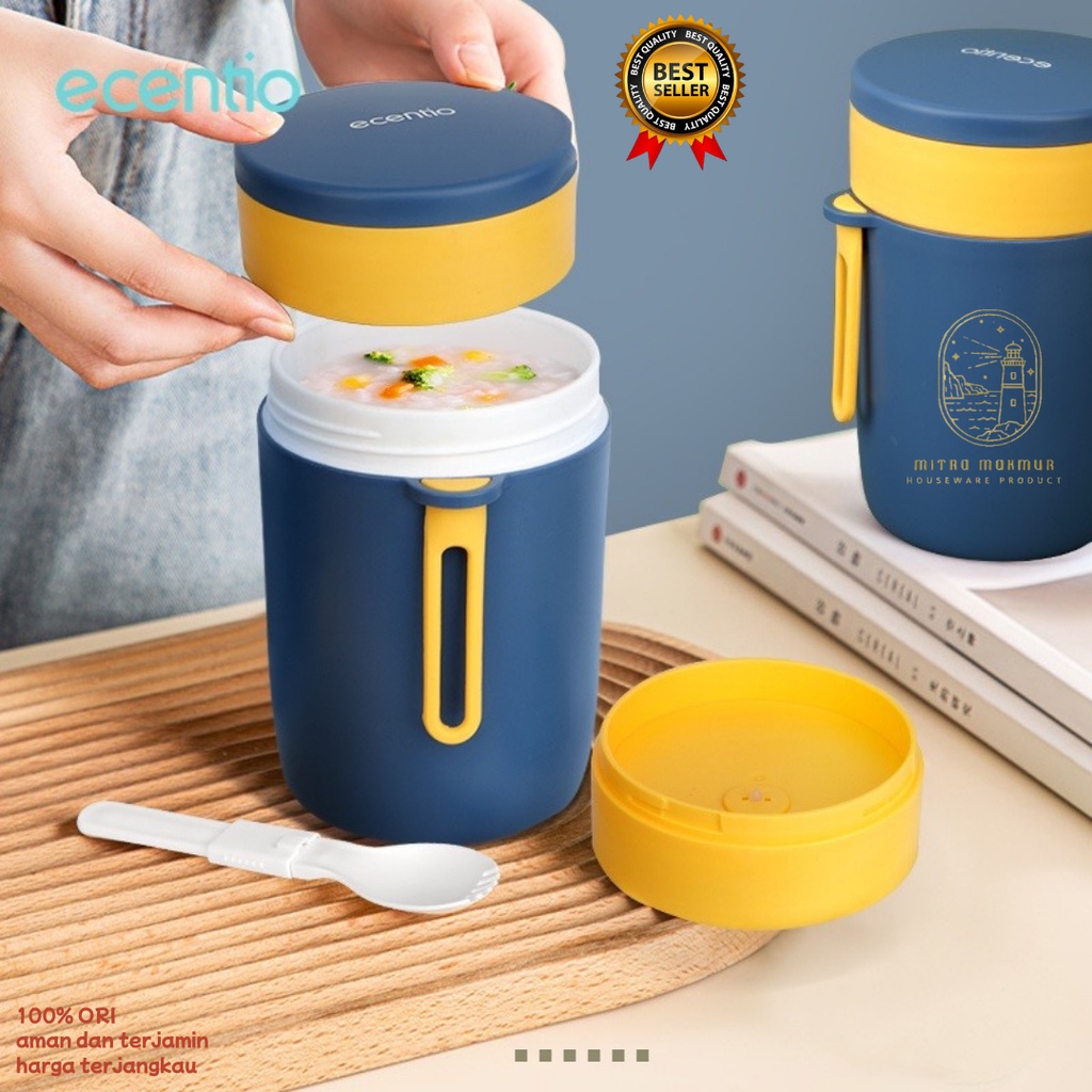 ECENTIO MANGKOK SUP FREE SENDOK 450/580 ml MANGKOK SUP PORTABEL BPA FREE MANGKOK MURAH