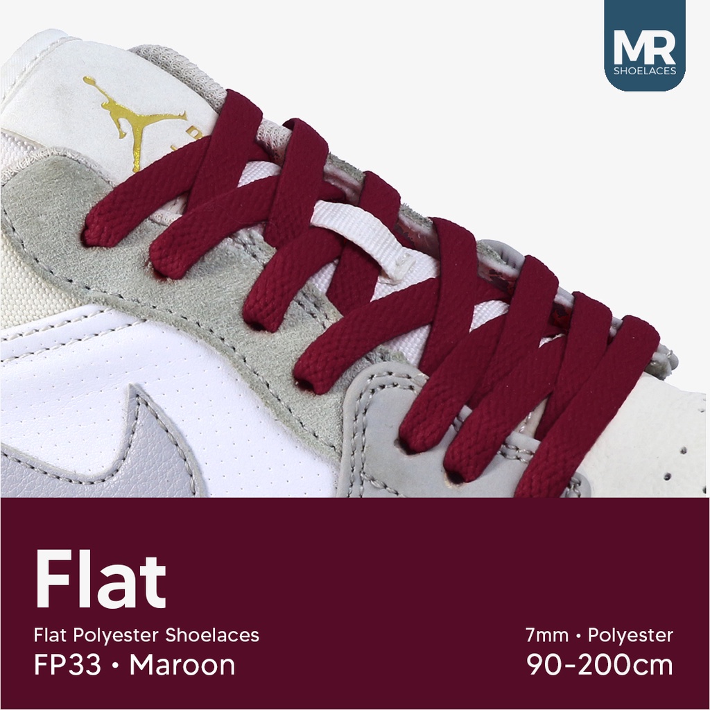 MR Shoelaces FP33 Merah Marun (Maroon) Tali Sepatu Polyester Pipih Flat 7mm 80cm 90cm 100cm 120cm 130cm 150cm 180cm 200cm untuk Sneakers - Premium Shoelace