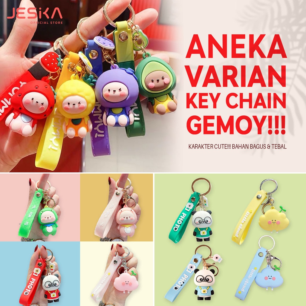 Gantungan kunci key chain gemoy anak karakter panda 3d kartun boneka lucu imut unik aesthetic estetik untuk tas motor mobil