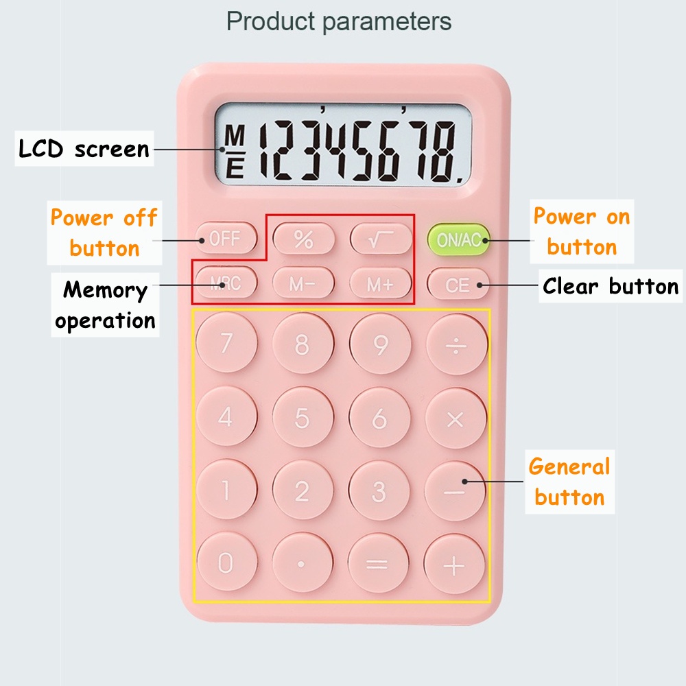 Kalkulator 8 Digit Warna Permen Dengan Layar LCD