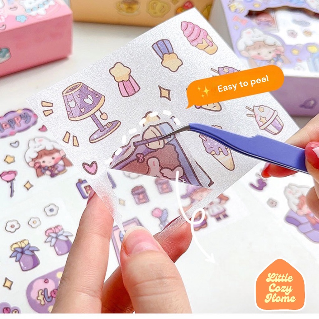 Lovely Sticker Pack Sheet / Cute Cartoon Deco Stickers / Stiker Koleksi Kertas Motif ala Korea Lucu Unik Murah Dekorasi Alat Tulis Kado Anak Perempuan