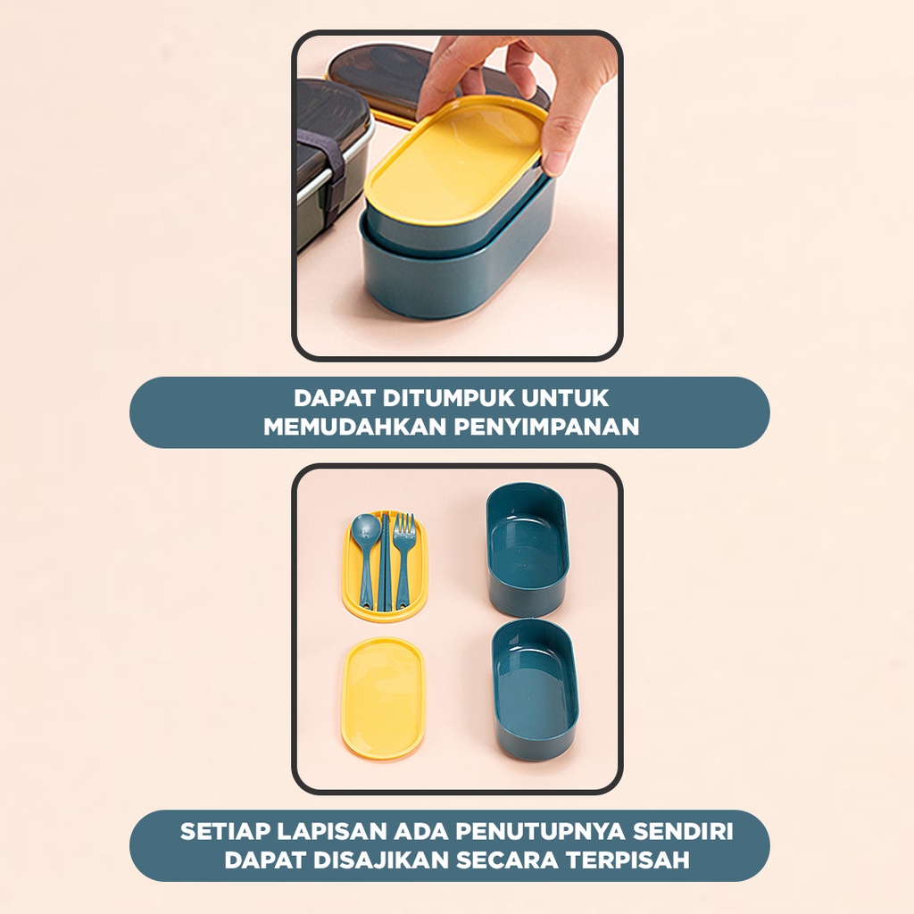 Lunch Box Set Tingkat Kotak Makan dengan Set Sendok Makan Lunch Box